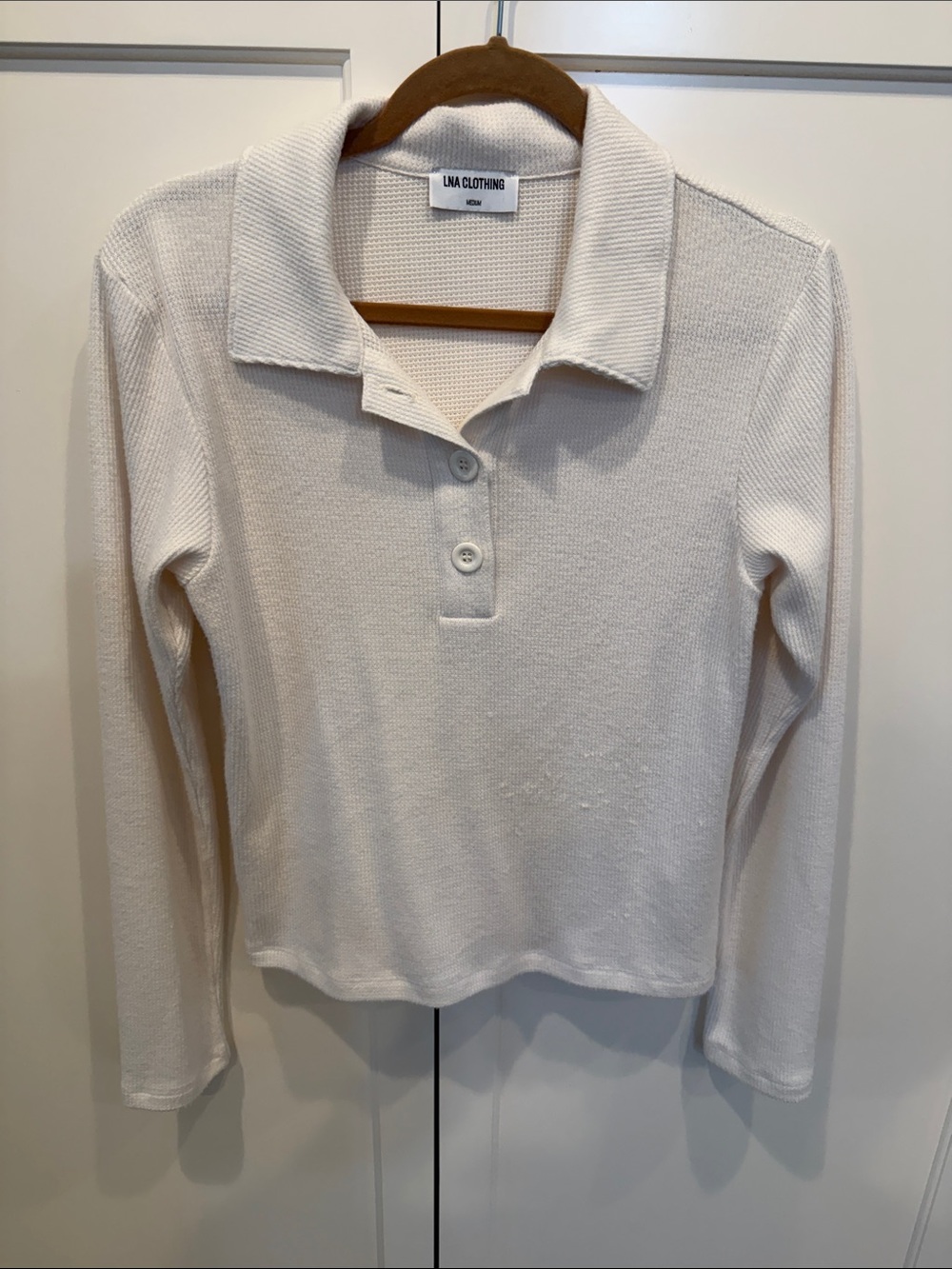 LNA Cream Long-Sleeve Polo Knit Top